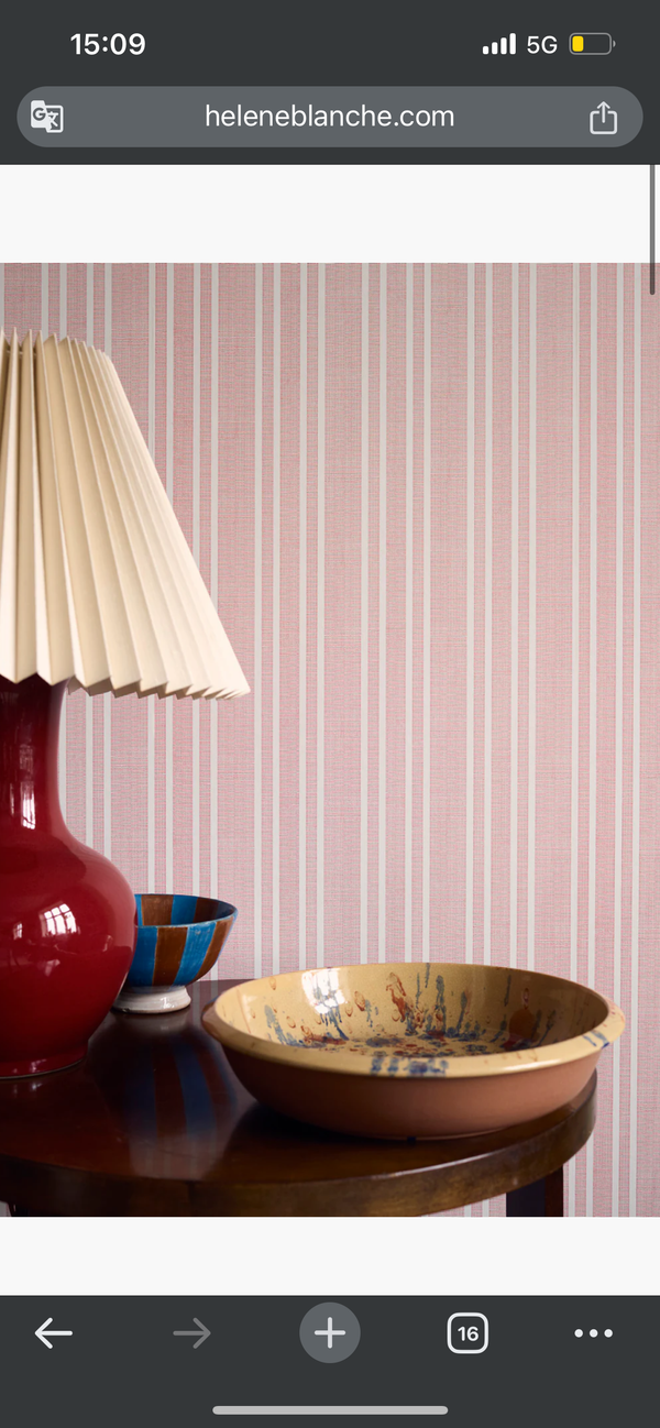 Helene Blanche Needlepoint Stripe Wallpaper, Rouge