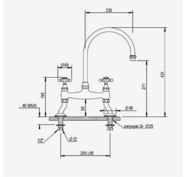 Blandebatteri 2 hulls messing