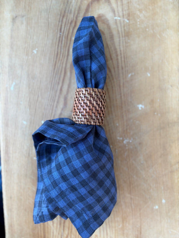 Lin serviett gingham, blå&sort