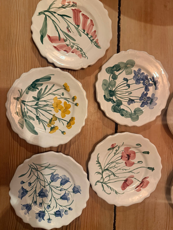 Vintage håndmalt Sverre Brat tallerkner x 5