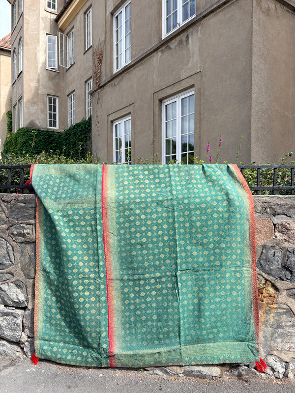 Vintage Kantha teppe Grønn & beige