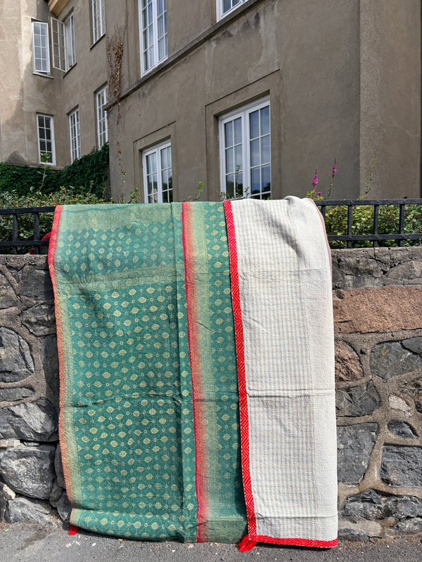 Vintage Kantha teppe Grønn & beige
