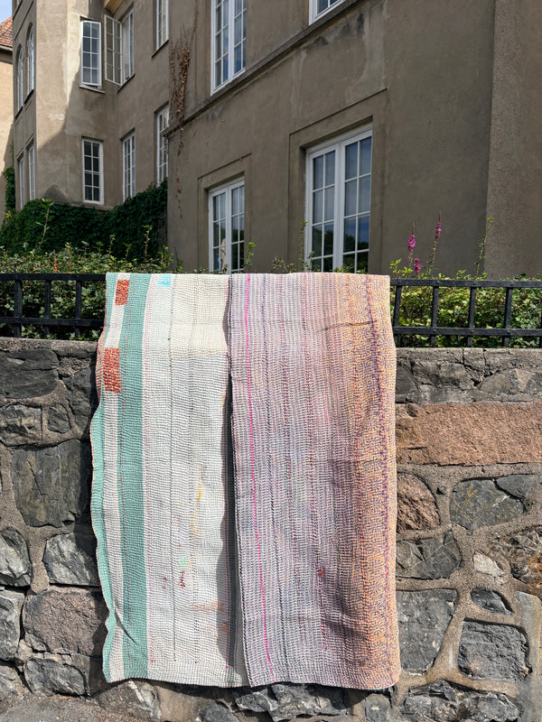 Vintage Kantha teppe Beige & Lavendel