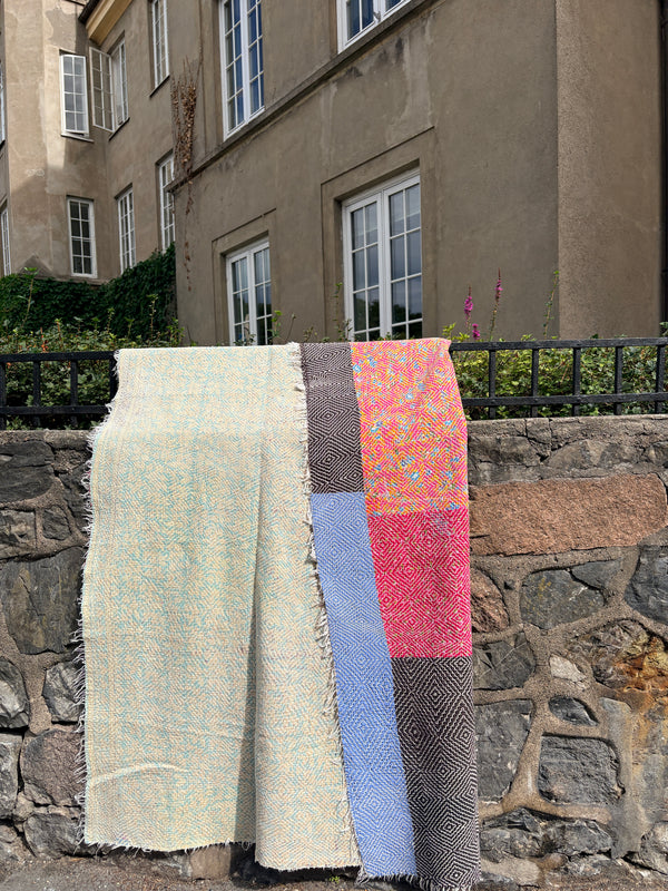Vintage Kantha teppe Turkis & Rosa