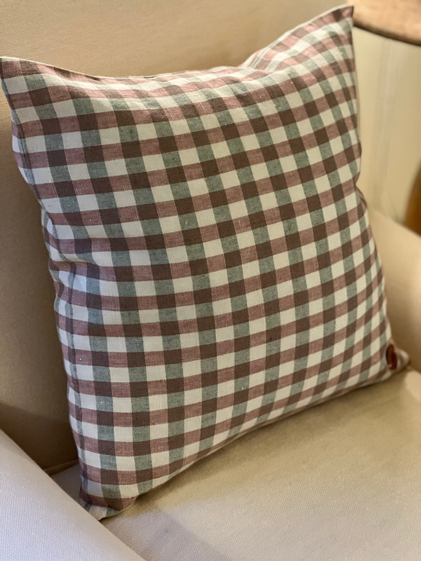 Gingham Pute 50x50cm, Rosa og Grønn