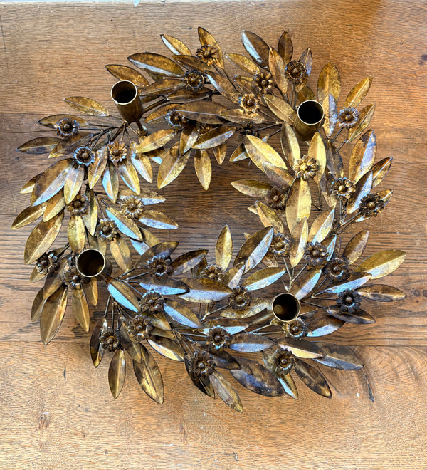 Blomsterkrans Lysestake Antikk messing