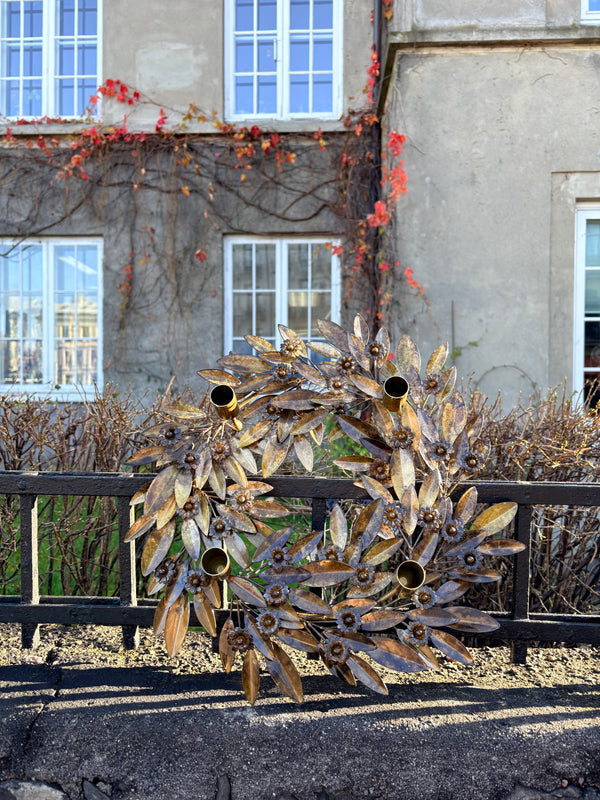 Blomsterkrans Lysestake Antikk messing