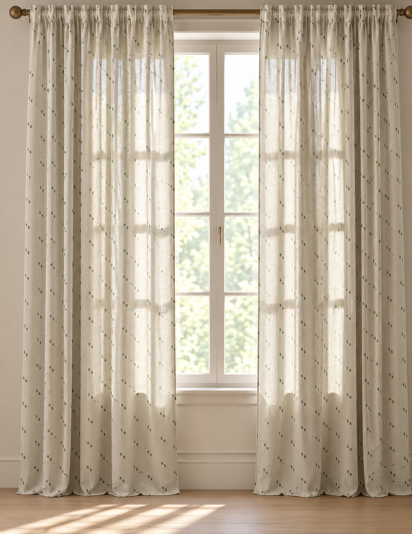 Helene Blanche gardin, Painted thread, Sage