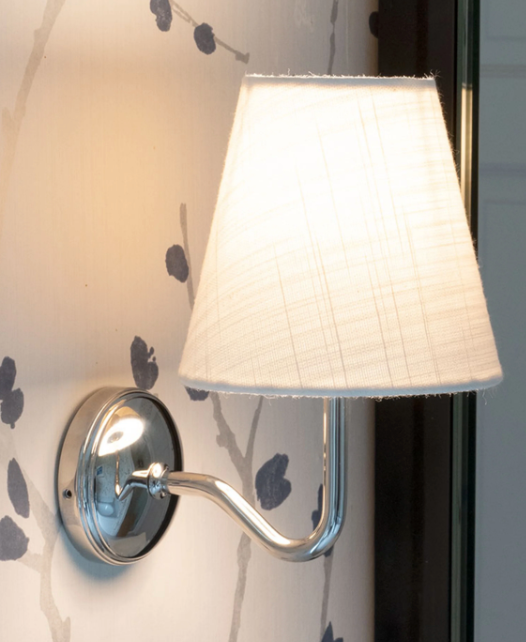 Mini vegglampe nikkel og alabaster tekstilskjerm
