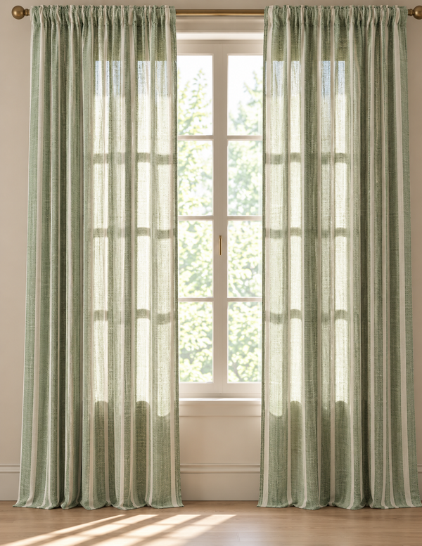 Helene Blanche gardin, Needlepoint stripe, Green Earth