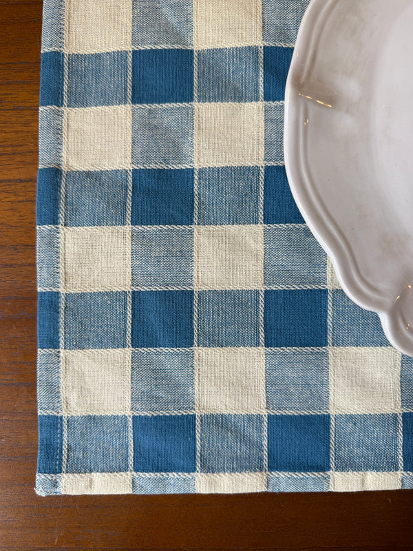 Gingham bordbrikke, havblå