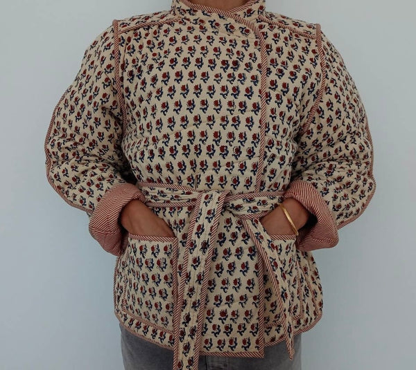 Håndsydd jakke cream / handmade indisk quiltet jacket