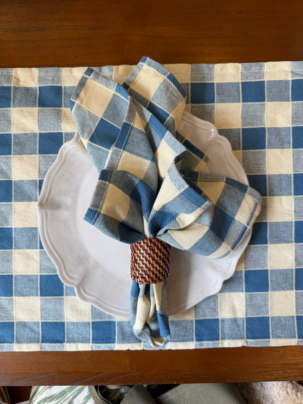 Gingham serviett, havblå
