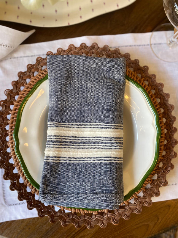 Serviett, bomull, stripet navy