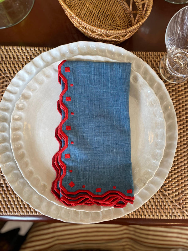 Serviett, blue with red