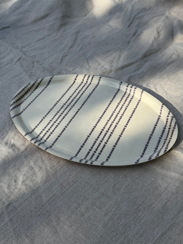 Helene Blanche serveringsbrett, Vera's Stripe Burgundy Oval