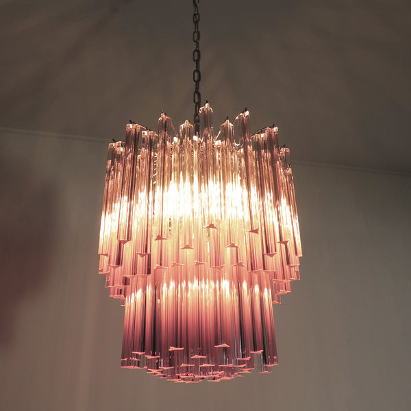 Murano Chandelier with 107 pink triedri glasses