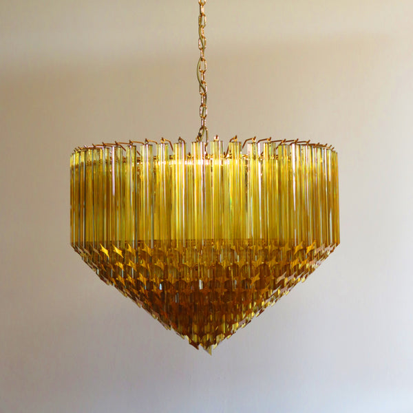 Murano glass Chandelier with 265 amber prism and gold frame