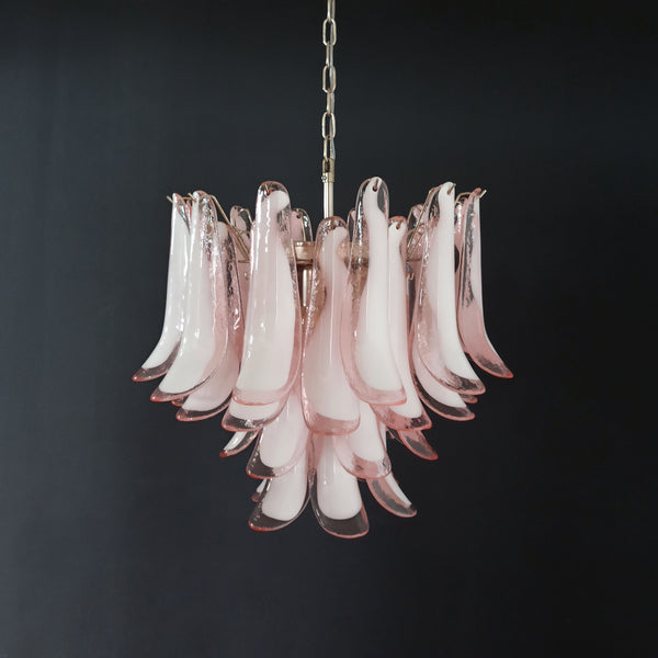 Murano Chandelier - Mazzega with 36 lattimo pink glass petals