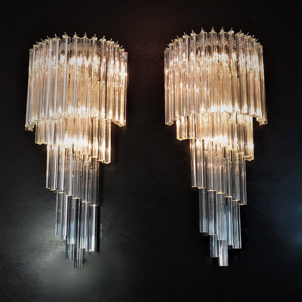Pair of Murano Wall Sconce with 41 transparent triedri - Arianna model