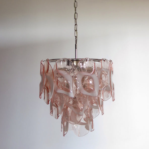 Murano Chandelier lamp in Vistosi style with 23 pink glasses