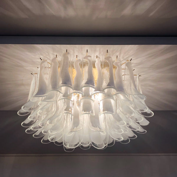 Murano ceiling lamp with 64 white lattimo glass petal