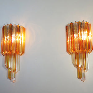 Pair of Murano wall sconce with 32 quadriedri amber and transparent prism