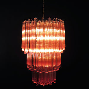 Murano chandelier pink triedri with 184 prism - Mariangela model