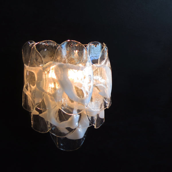 Pair of Murano Wall Lights with 10 white lattimo glasses