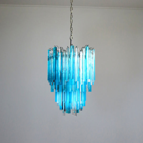 Murano chandelier triedri with 92 prism - trasparent and blue