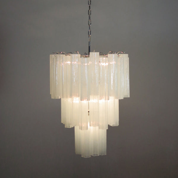 Large three-Tier Venini Murano Glass Tube Chandelier - opal silk