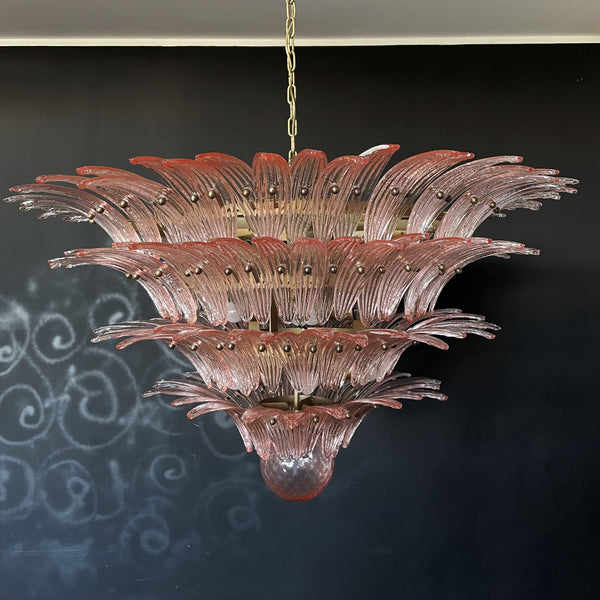 Palmette Ceiling Light Four Levels with 163 pink glasses