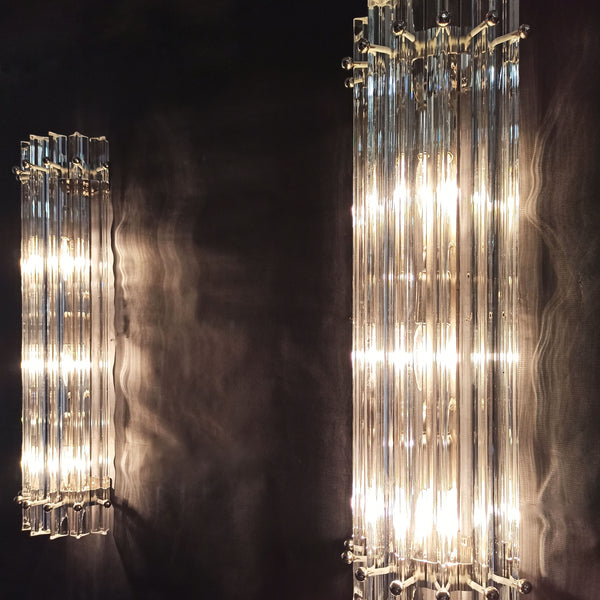 Pair of Murano Wall Sconce with clear triedri glass (Column model)