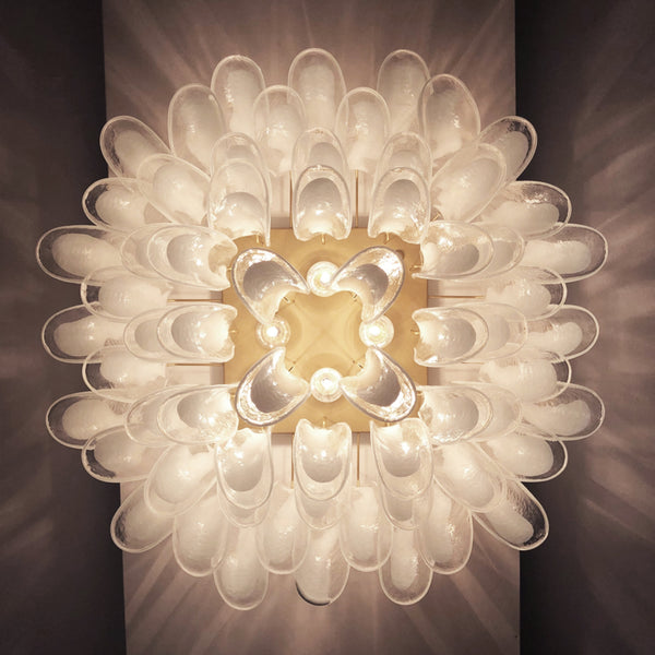 Murano ceiling lamp with 64 white lattimo glass petal