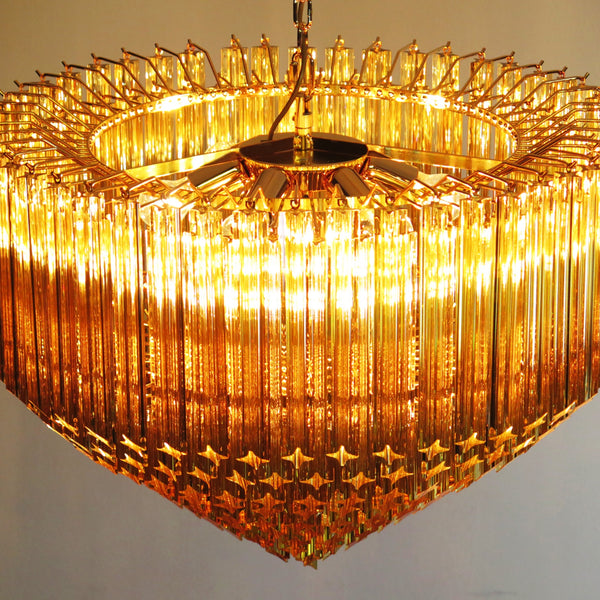 Murano glass Chandelier with 265 amber prism and gold frame