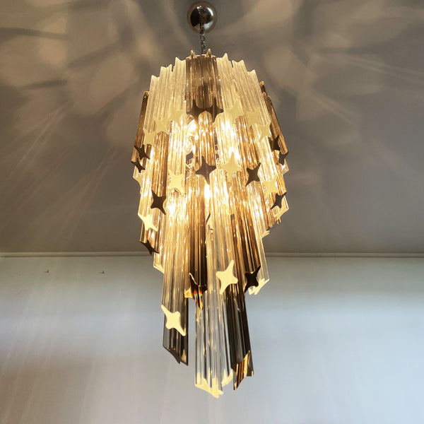 Murano big chandelier with 54 quadriedri prisms transparent and smoked
