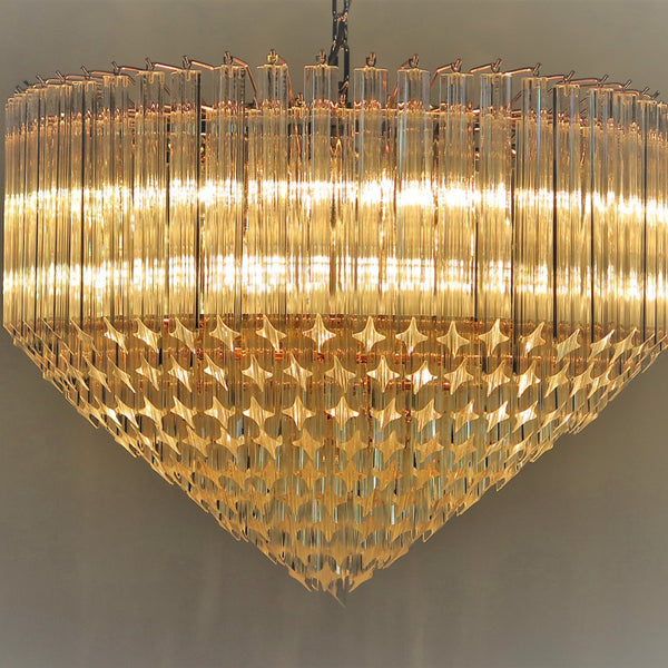 Murano glass Chandelier with 265 transparent prism and gold frame