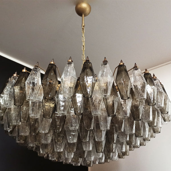 Murano Glass Chandelier with 185 poliedri clear and smoked glass