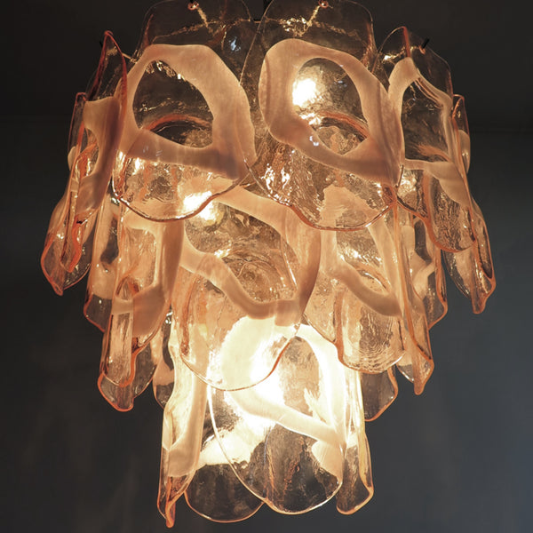 Murano Chandelier lamp in Vistosi style with 23 pink glasses