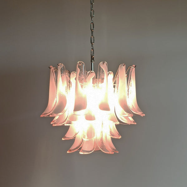 Murano Chandelier - Mazzega with 36 lattimo pink glass petals