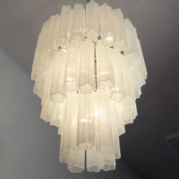 Large three-Tier Venini Murano Glass Tube Chandelier - opal silk