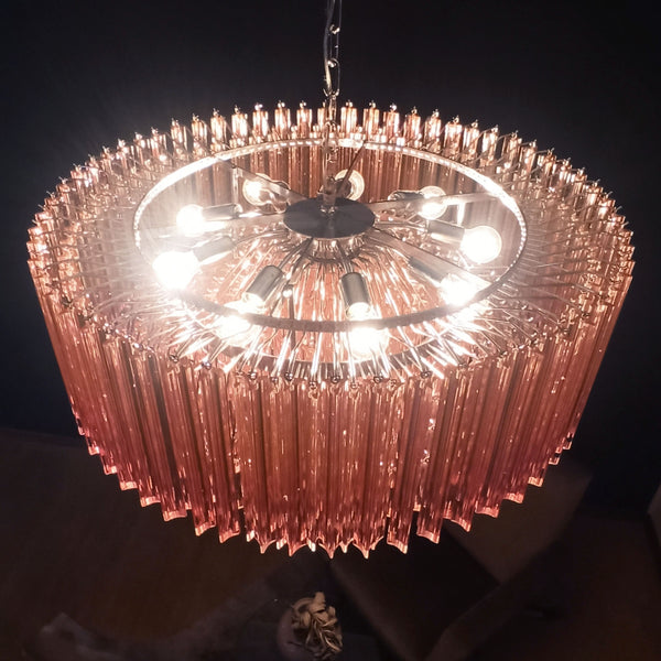 Murano Glass Chandelier with 391 pink prims triedri