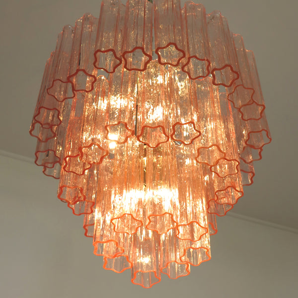 Murano Glass Tube Chandelier with 48 pink glasses