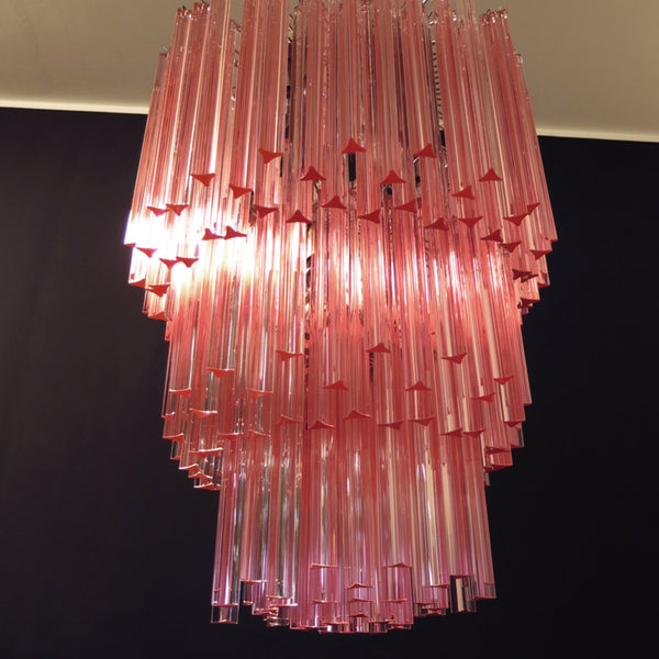 Murano chandelier pink triedri with 184 prism - Mariangela model