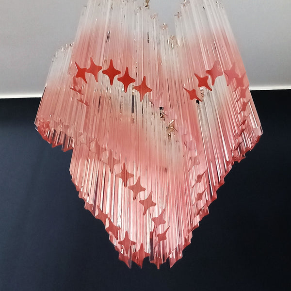 Murano glass Chandelier with 114 shaded pink prism quadriedri