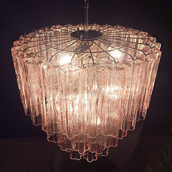 Murano Pink Glass Tube Chandelier with 52 glasses