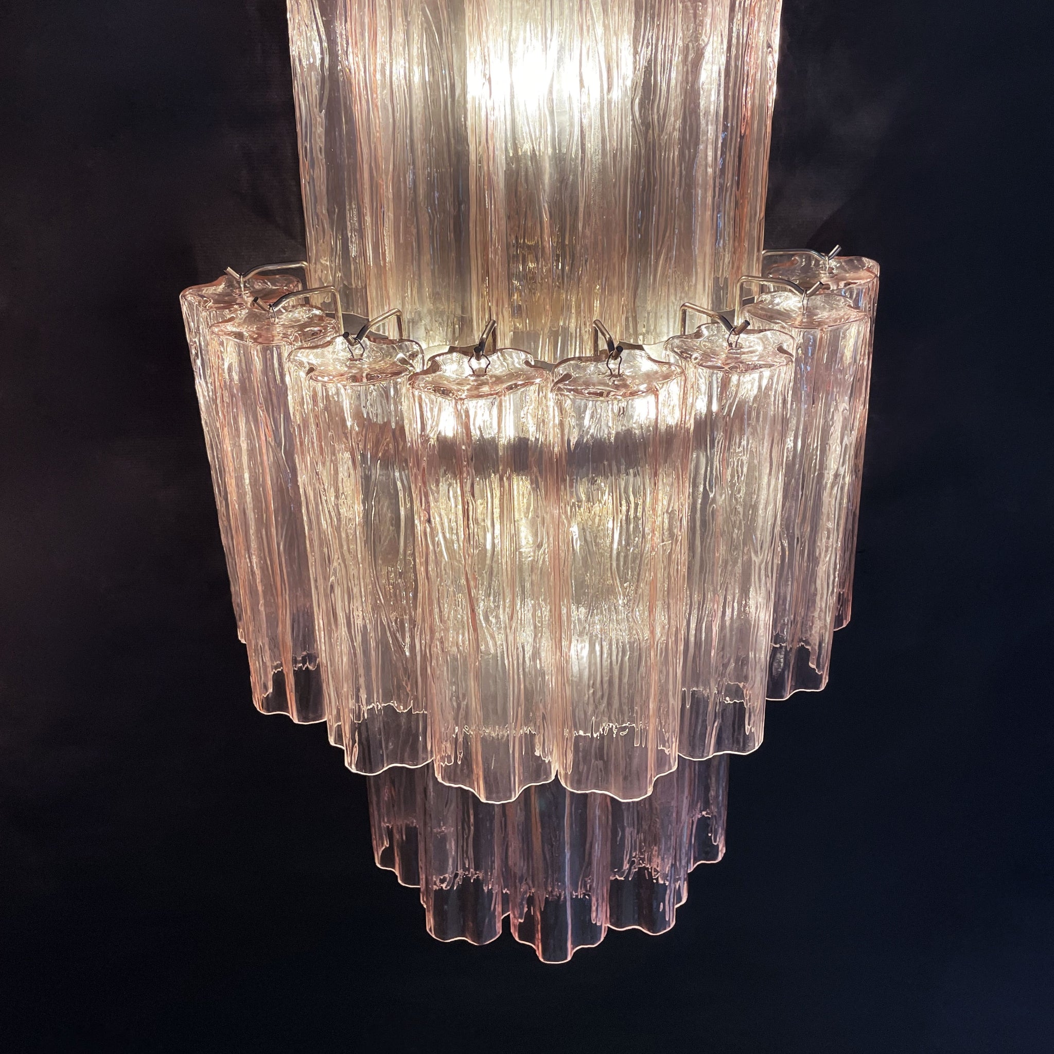 Pair of Murano Glass Tube Wall Sconces with 18 pink glass tube