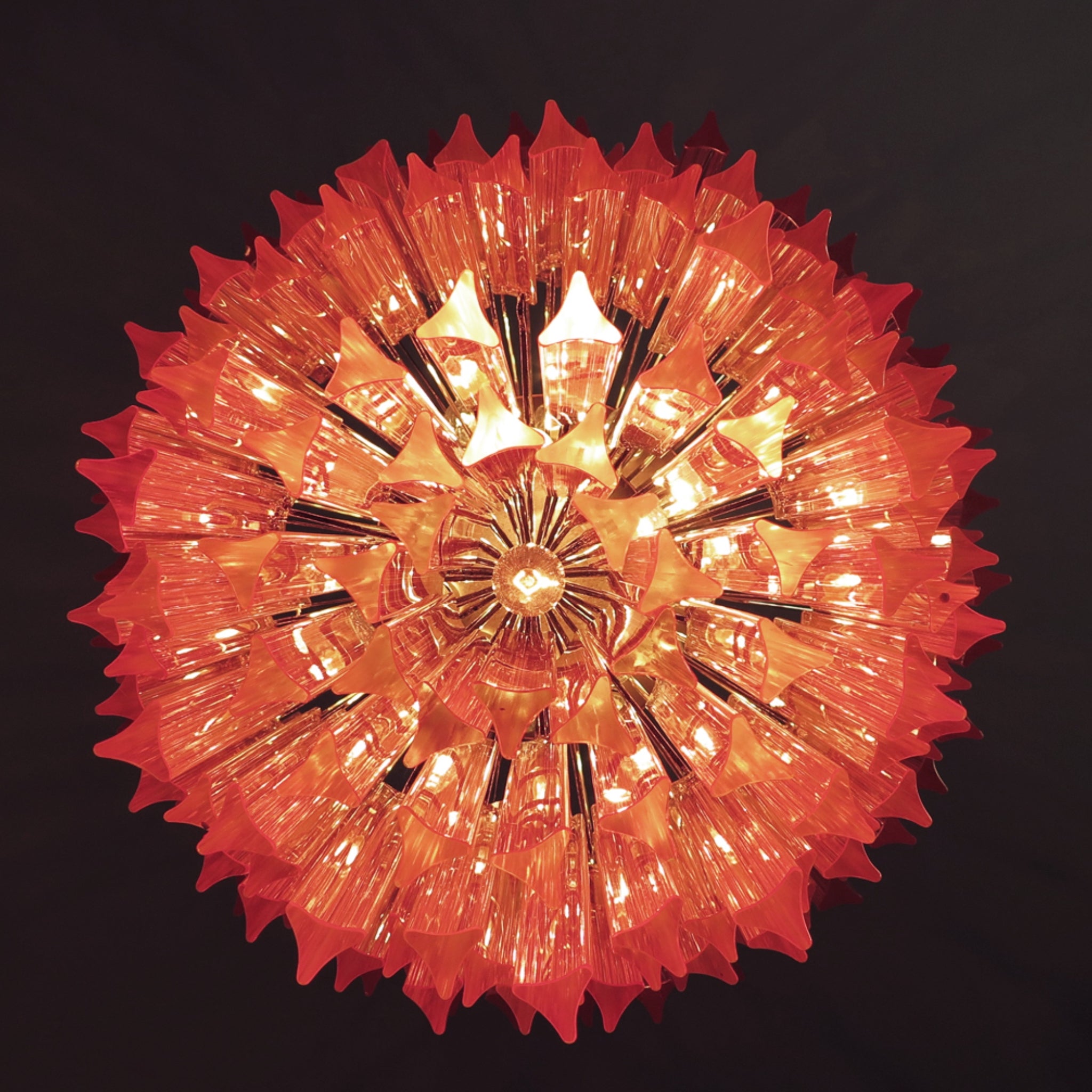 Murano chandelier pink triedri with 184 prism - Mariangela model
