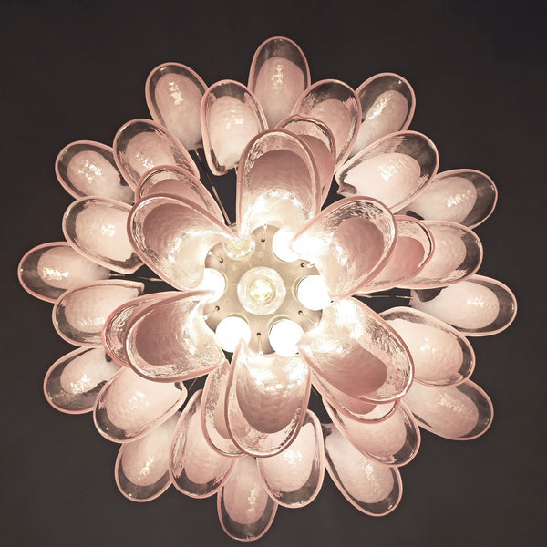 Murano Chandelier - Mazzega with 36 lattimo pink glass petals