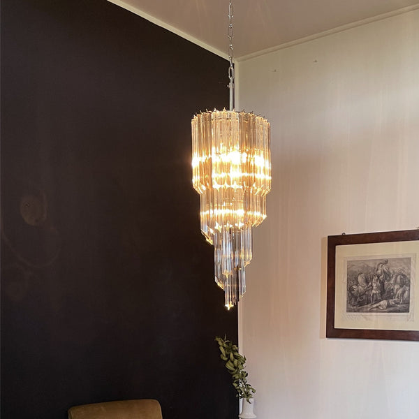 Murano big chandelier with 54 quadriedri prisms transparent and smoked